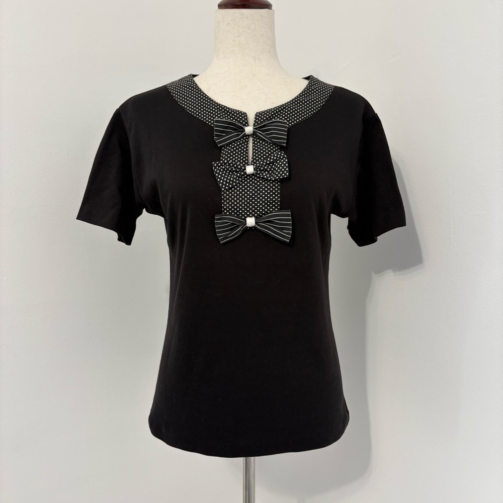 Vintage Sanibel Sport Polka Dot Bow Black T-Shirt Sz S